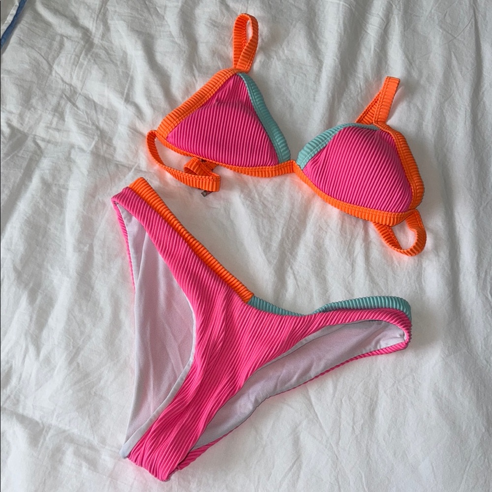 Pink and Orange Bikini Set SHEIN